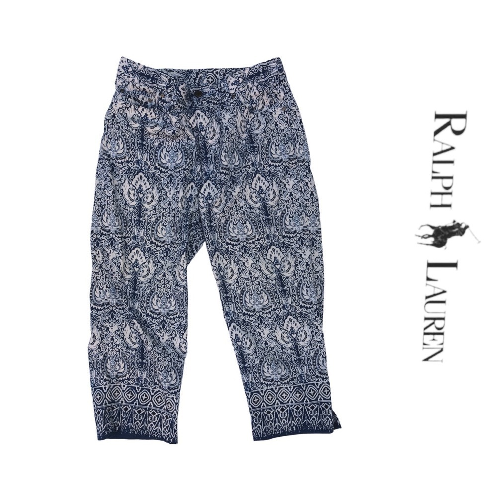 Ralph Lauren Floral Print Capri pants white navy size 8